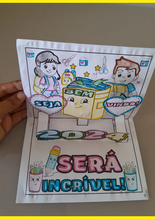 Cartão 3D para colorir Volta Às Aulas - Imagem 3
