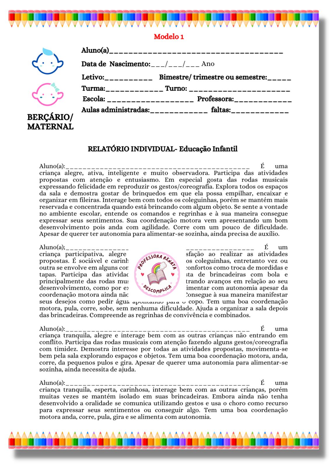 RELATÓRIO DE DESENVOLVIMENTO- EDUCAÇÃO INFANTIL E ESPECIAL | ATUALIZADO 2026 - Imagem 17