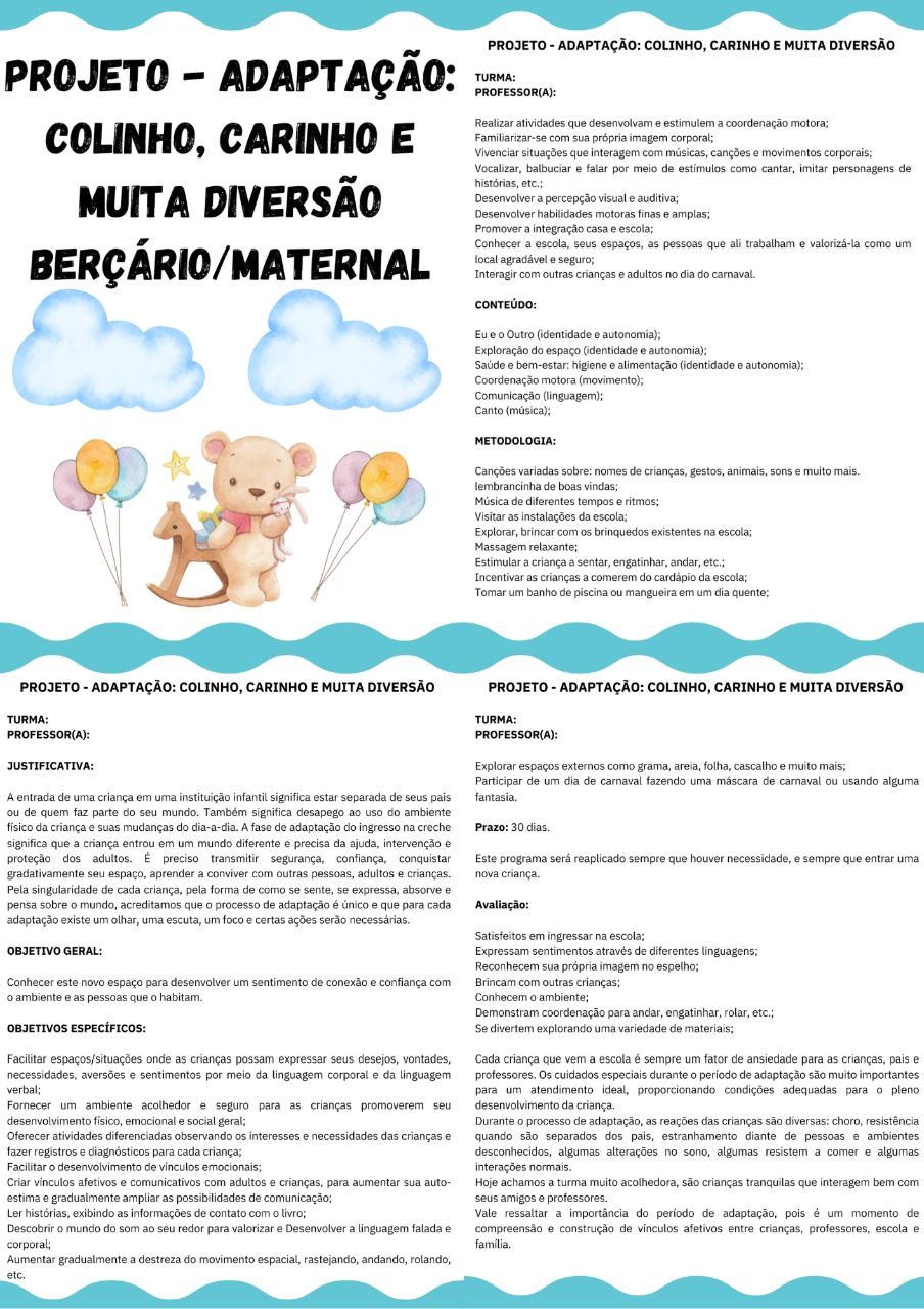 PLANO DE AULA+PROJETO - ADAPTAÇÃO: CARINHO, COLINHO E MUITA DIVERSÃO BERÇÁRIO/MATERNAL - Imagem 8