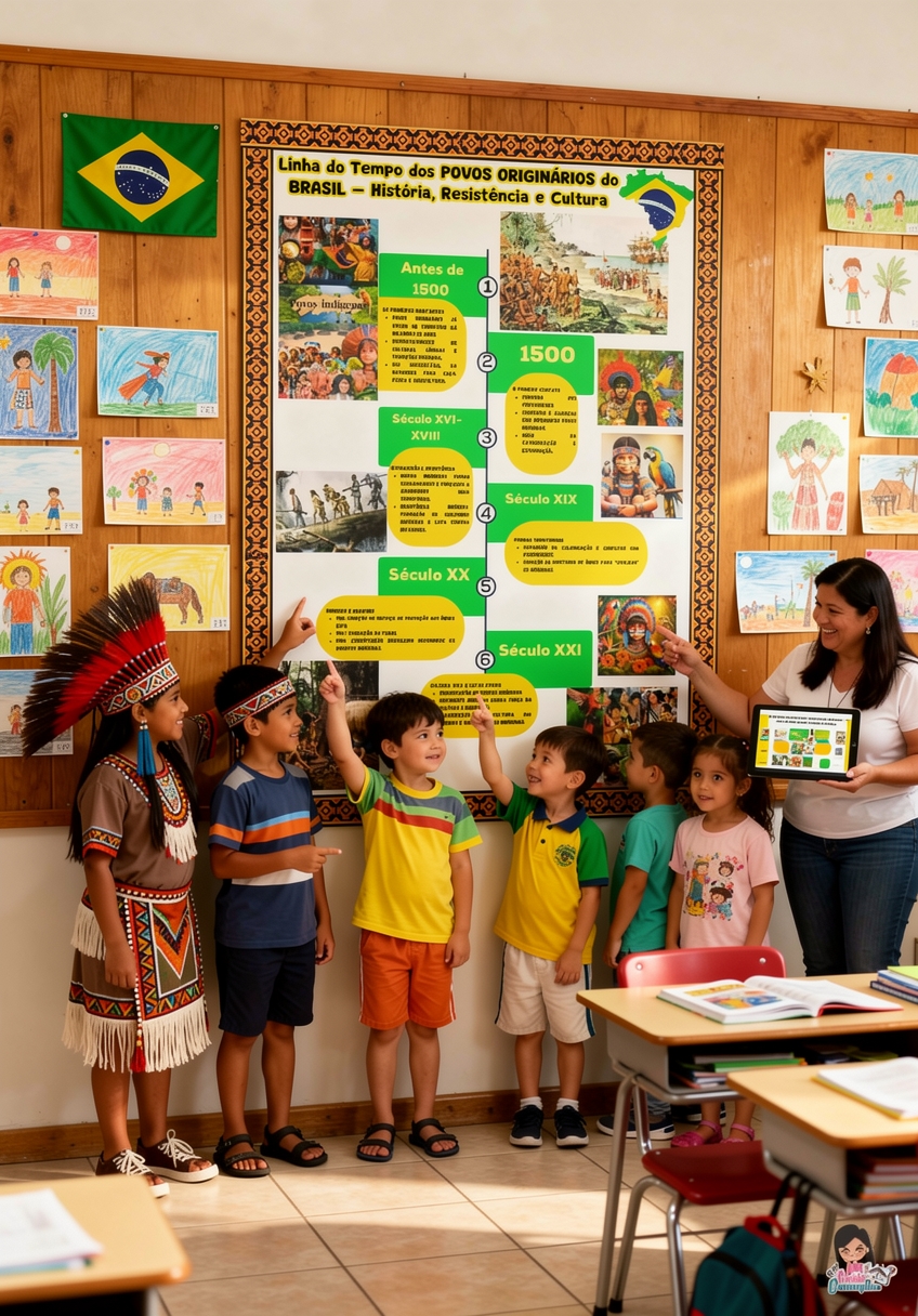 PAINEL EDUCATIVO LINHA DO TEMPO DOS POVOS ORIGINÁRIOS DO BRASIL DIA DOS POVOS INDÍGENAS + GUIA COMPLETO - Imagem 3