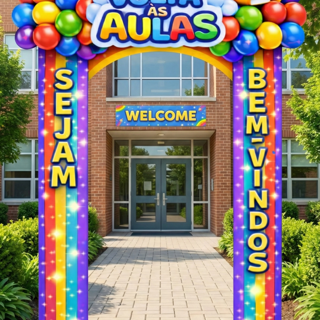 Portal Volta às Aulas Hiper Realista Arco-íris