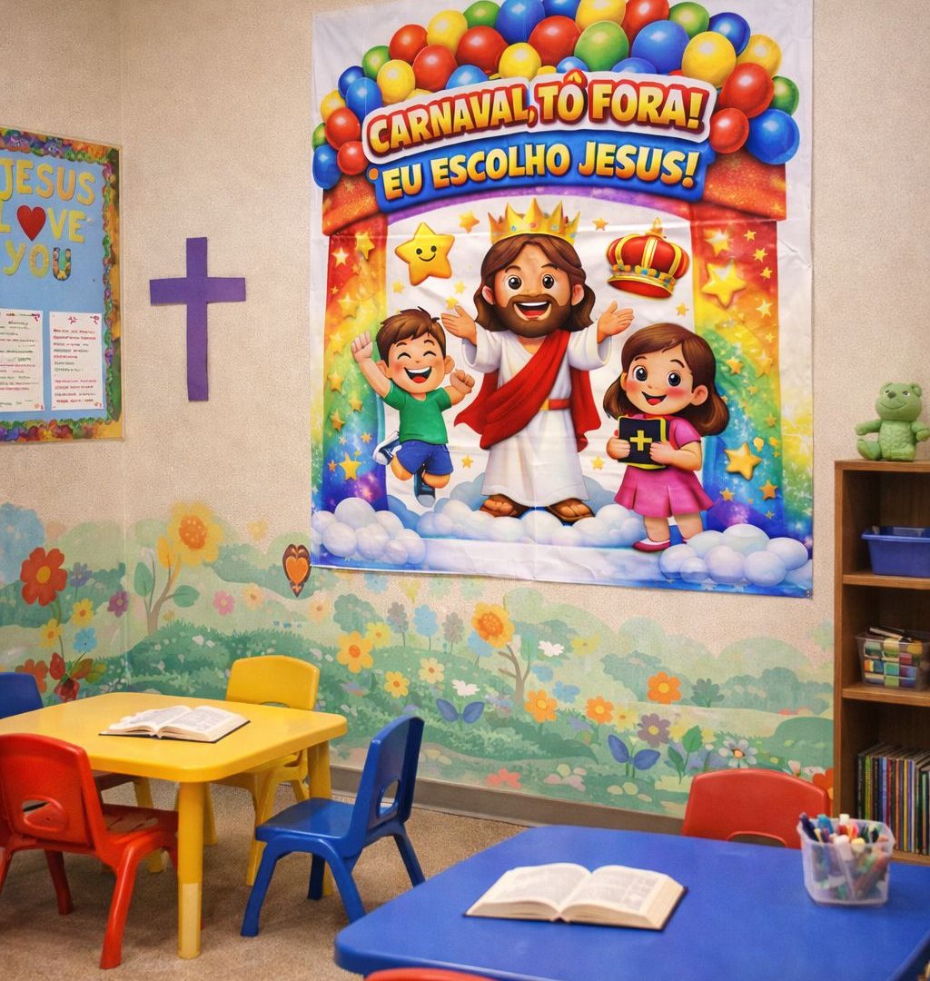 Painel Infantil Cristão – Carnaval, Tô Fora! Eu Escolho Jesus!