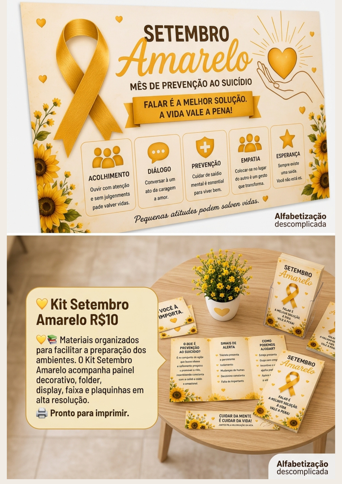 Kit Setembro Amarelo Completo | Painel + Faixa + Folder + Display + Plaquinhas | Decoração para UBS, Empresas, SIPAT, Escolas e Campanhas de Valorização da Vida - Imagem 14