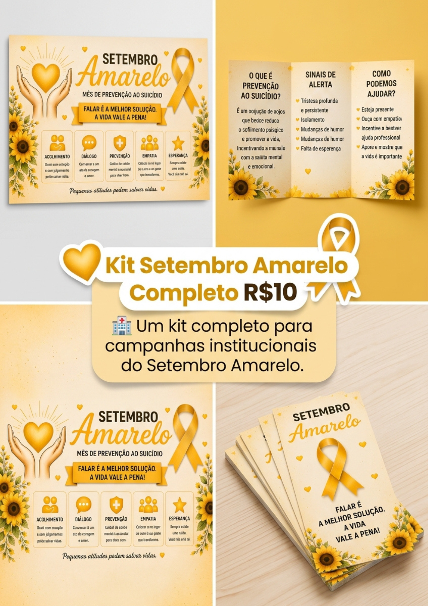 Kit Setembro Amarelo Completo | Painel + Faixa + Folder + Display + Plaquinhas | Decoração para UBS, Empresas, SIPAT, Escolas e Campanhas de Valorização da Vida - Imagem 17